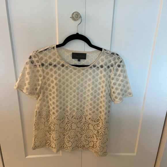 Anthropologie Top Sunday in Brooklyn Womens XS Off-White Ivory Crochet Lace Mesh - Picture 2 of 4